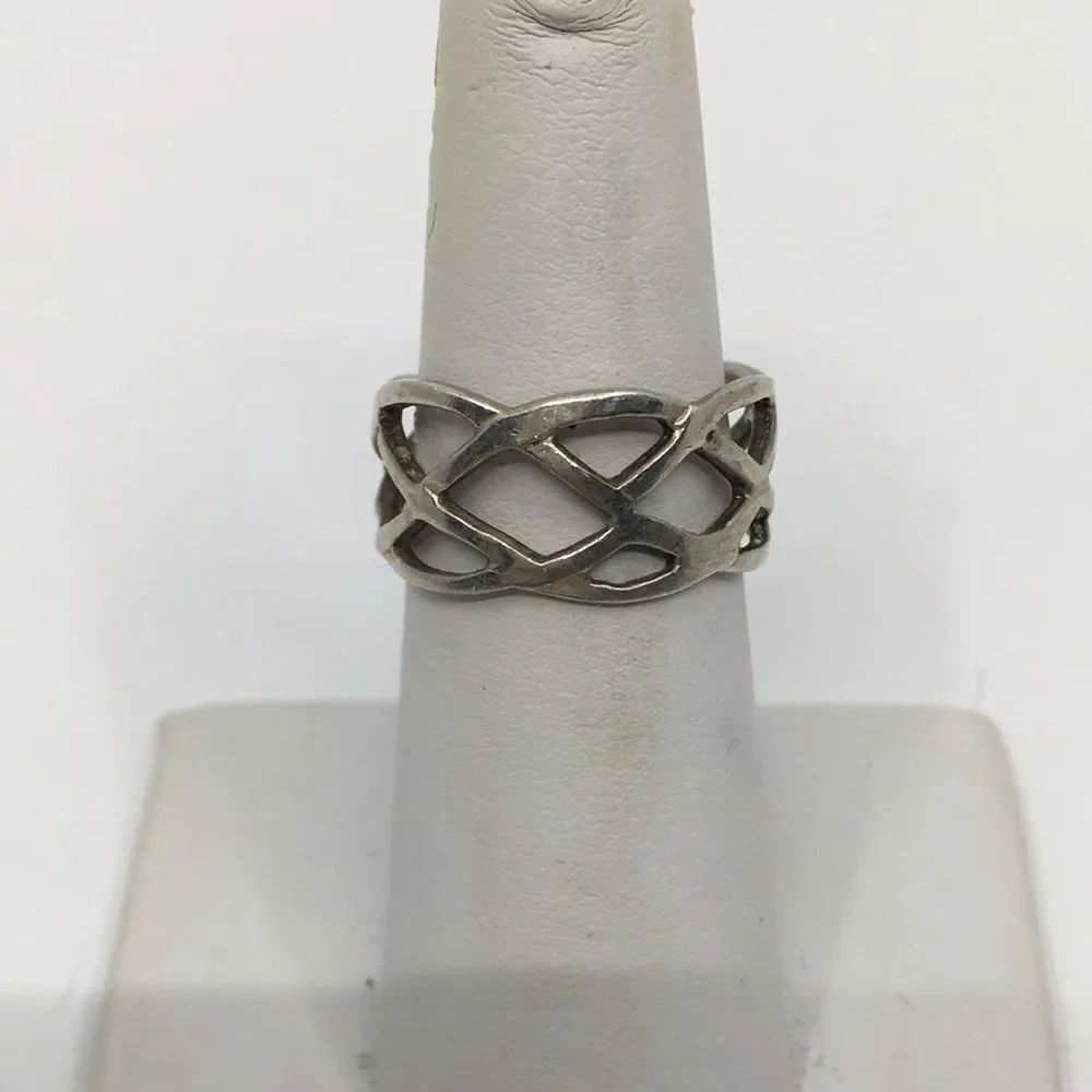 Sterling Silver 925 Basket Weave Band Ring Size 6